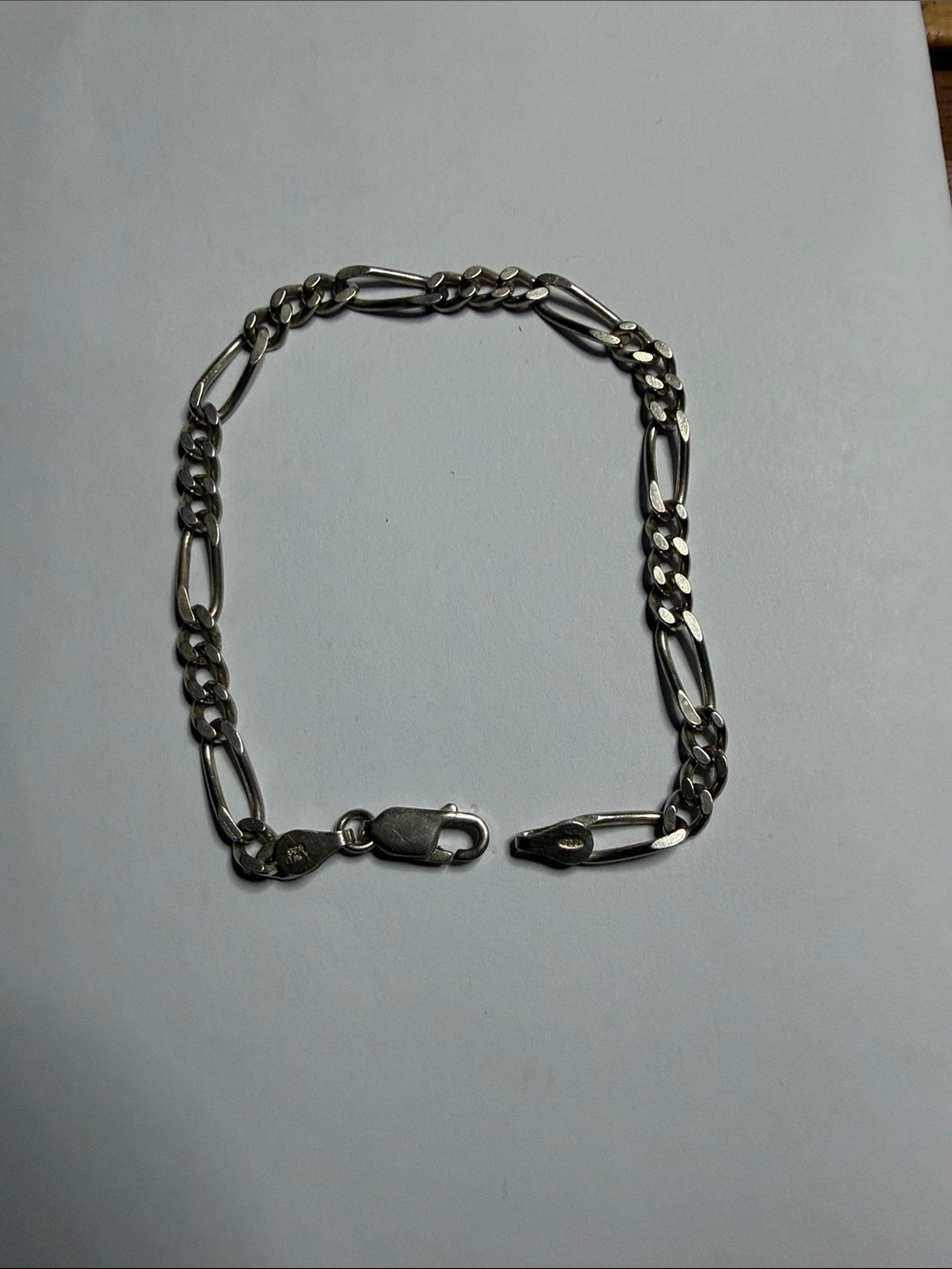 Women’s Silver Figaro Link Bracelet - Classic Chain Style stamped Italy 925 6.2g